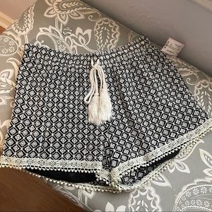 Black and Cream or white embroidered shorts